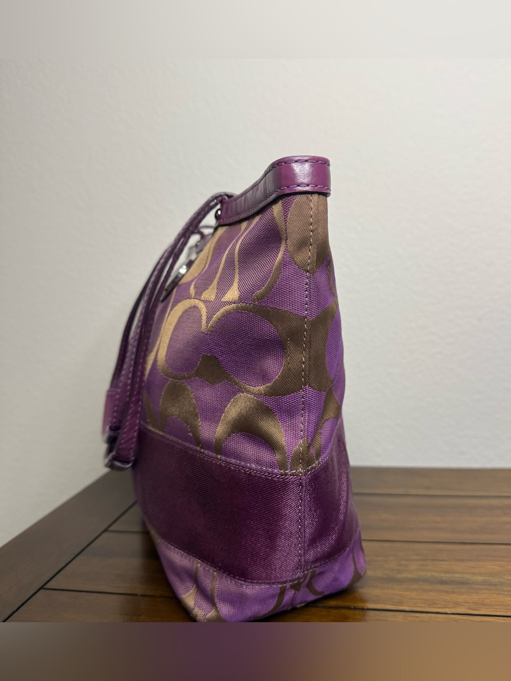 Coach Purple Canvas Tote with Leather Trim F1028 F15112 - Picture 3 of 15